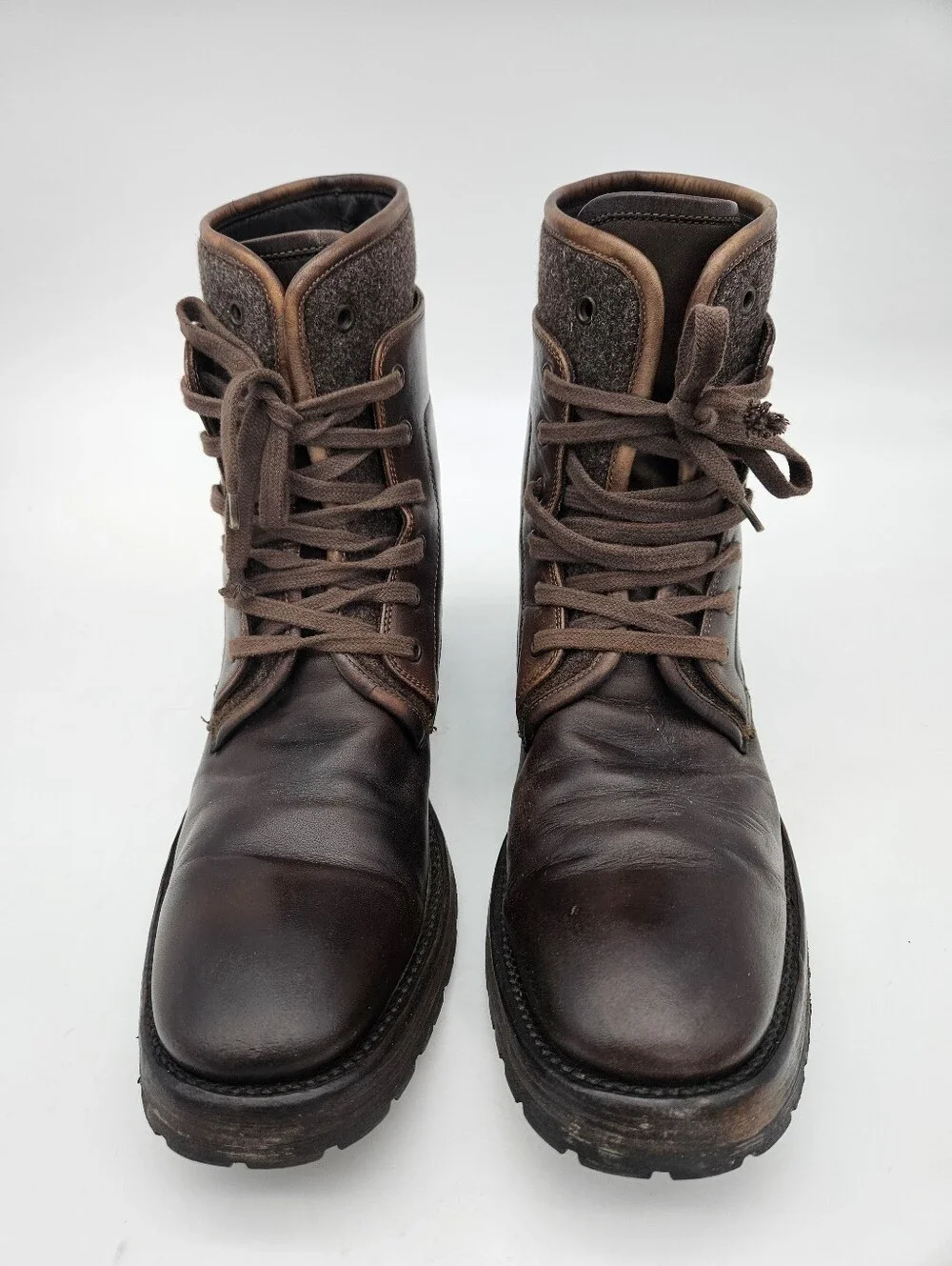 JOHN VARVATOS Tahoe Felt Work Boots Distressed Brown Leather 11.5 Made in Italy